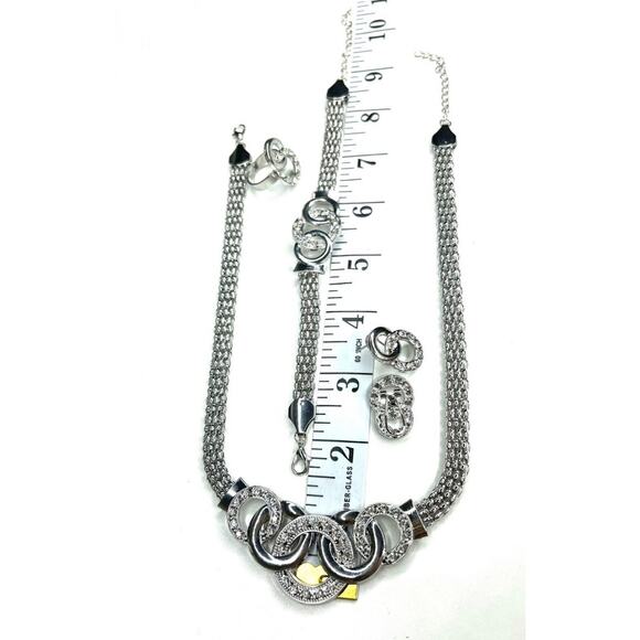 NEW Necklace Earrings Set Chunky Geometic Silver Tone Fashion Jewelry Lot MA09 - Picture 6 of 7